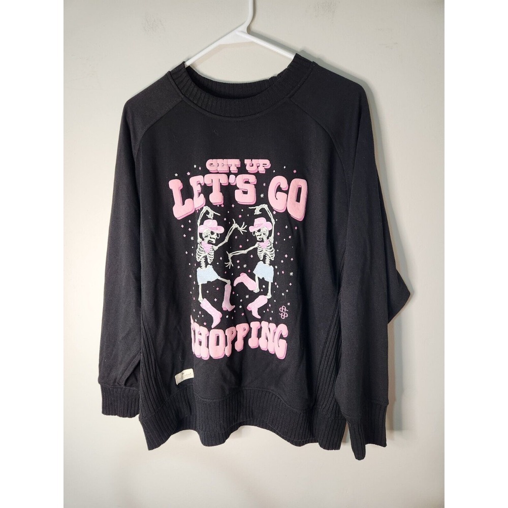 Simply Southern Get Up Lets Go Shopping Skeleton Sweatshirt Black Medium